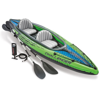 Intex Challenger Inflatable Kayak Series Includes Deluxe 86In Kayak Paddles And High Output Pump Superstrong Pvc Adjustable Seat With Backrest Removable Skeg Cargo Storage Net