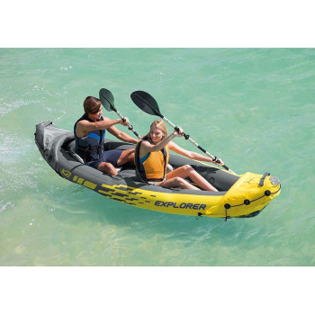 Intex Explorer K2 Inflatable Kayak Set Includes Deluxe 86In Aluminum Oars And High Output Pump Superstrong Pvc Adjustable Seats With Backrest 2 Person 400LB Weight Capacity