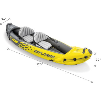 Intex Explorer K2 Inflatable Kayak Set Includes Deluxe 86In Aluminum Oars And High Output Pump Superstrong Pvc Adjustable Seats With Backrest 2 Person 400LB Weight Capacity