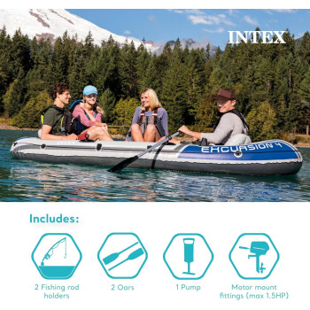Intex Excursion Inflatable Boat Series, Grey, Polyvinyl Chloride
