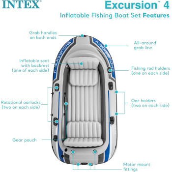 Intex Excursion Inflatable Boat Series, Grey, Polyvinyl Chloride
