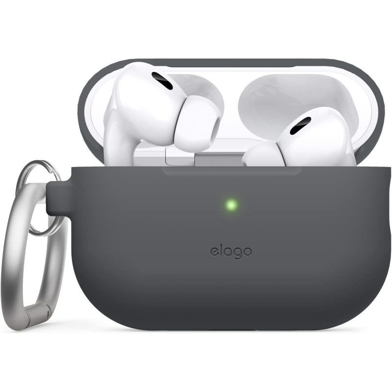 Elago Compatible With Airpods Pro 2 Case, Silicone Case With Keychain Compatible With Apple Airpods Pro 2nd Generation Case, Front LED Visible, Supports Wireless Charging, Dark Grey