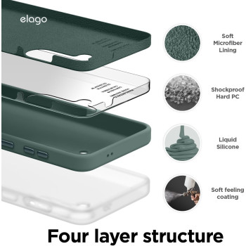 Elago Compatible With SaMSung Galaxy S24 Plus Case, Liquid Silicone Case, Full Body Protective Cover, Shockproof, Anti-Scratch Soft Microfiber Lining, 6.7 Inch, Midnight Green