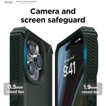 Elago Armor Compatible With iphone 14 Pro Max Case 6.7 Inch Us Military Grade Drop Protection, Carbon Fiber Texture, Shockproof Bumper Cover, Darkgreen