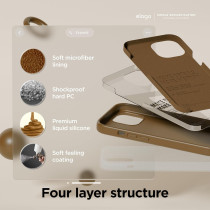 Elago Compatible With iphone 15 Plus Case, Liquid Silicone Case, Full Body Protective Cover, Shockproof, Slim Phone Case, Anti-Scratch Soft Microfiber Lining, 6.7 Inch, Brown