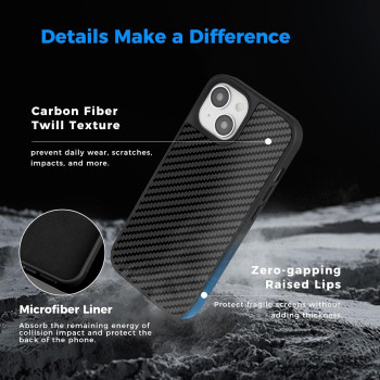 Monocarbon Real Carbon Fiber Case For iphone 15, 6.1 In Dropproof Cover Compatible With Magsafe, Military Grade Shockproof Anti-Scratch Rugged Protective Case
