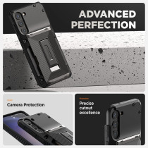 VRS Design Phone Case For Galaxy S23 Plus Case With Card Holder and Kickstand, Sturdy Functional Wallet Case Compatible With Galaxy S23 Plus, Groove Black