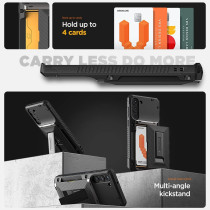 VRS Design Phone Case For Galaxy S23 Plus Case With Card Holder and Kickstand, Sturdy Functional Wallet Case Compatible With Galaxy S23 Plus, Groove Black