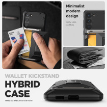 VRS Design Phone Case For Galaxy S23 Plus Case With Card Holder and Kickstand, Sturdy Functional Wallet Case Compatible With Galaxy S23 Plus, Groove Black