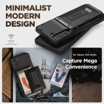 VRS Design Phone Case For Galaxy S23 Plus Case With Card Holder and Kickstand, Sturdy Functional Wallet Case Compatible With Galaxy S23 Plus, Groove Black