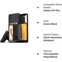 VRS Design Phone Case For Galaxy S23 Plus Case With Card Holder and Kickstand, Sturdy Functional Wallet Case Compatible With Galaxy S23 Plus, Groove Black