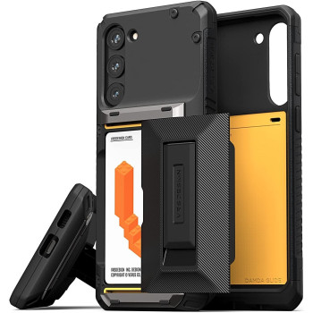 VRS Design Phone Case For Galaxy S23 Plus Case With Card Holder and Kickstand, Sturdy Functional Wallet Case Compatible With Galaxy S23 Plus, Groove Black