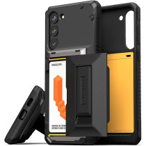 VRS Design Phone Case For Galaxy S23 Plus Case With Card Holder and Kickstand, Sturdy Functional Wallet Case Compatible With Galaxy S23 Plus, Groove Black