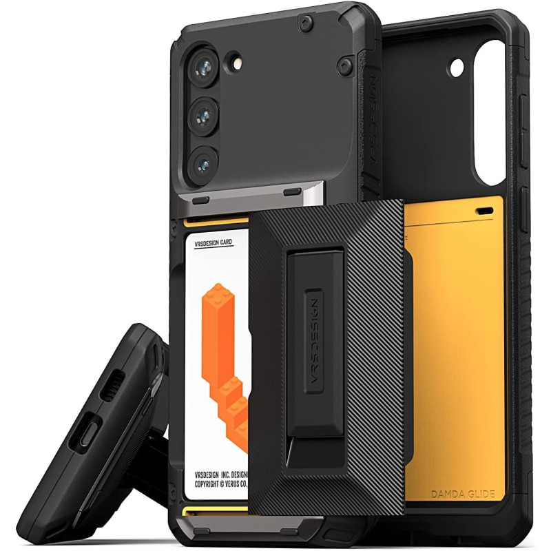 VRS Design Phone Case For Galaxy S23 Plus Case With Card Holder and Kickstand, Sturdy Functional Wallet Case Compatible With Galaxy S23 Plus, Groove Black