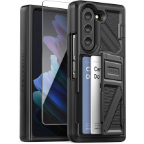 VRS Design Phone Case For Galaxy Z Fold 5 5G Phone Case Terra Guard Ultimate Go, Wallet Case Premium Sturdy Hinge Protection W/Tempered Glass Screen Protector, Matte Black