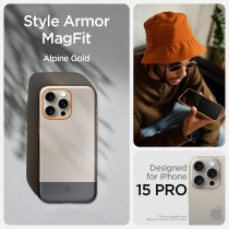 Spigen Magnetic Style Armor Magfit Designed For iphone 15 Pro Case, Compatible With Magsafe, Alpine Gold