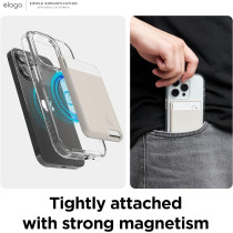 Elago Magnetic Wallet Card Holder 2 Cards Compatible With Magsafe For iphone 15, iphone 14, iphone 13, iphone 12 Series, Long Last Silicone, Scratch And Damage Protection, Stone