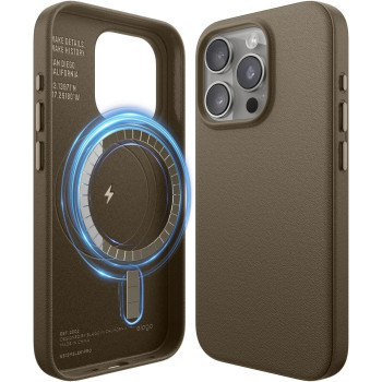 Elago Magnetic Leather Case Compatible With iphone 15 Pro Case, Compatible With All Magsafe Accessories, 6.1 Inch, Vegan Leather, Shockproof, Water-Resistant, Taupe