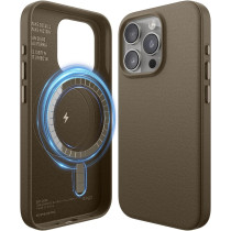Elago Magnetic Leather Case Compatible With iphone 15 Pro Case, Compatible With All Magsafe Accessories, 6.1 Inch, Vegan Leather, Shockproof, Water-Resistant, Taupe