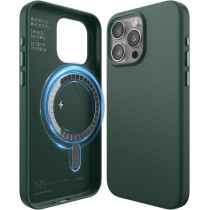 Elago Magnetic Leather Case Compatible With iphone 15 Pro Max Case, Compatible With All Magsafe Accessories, 6.7 Inch Built In Magnets, Vegan Leather, Shockproof, Water Resistant, Midnight Green