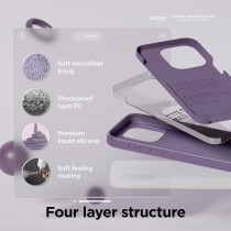 Elago Compatible With iphone 15 Pro Case, Liquid Silicone Case, Full Body Protective Cover, Shockproof, Anti-Scratch Soft Microfiber Lining, 6.1 Inch, Deep Lavender