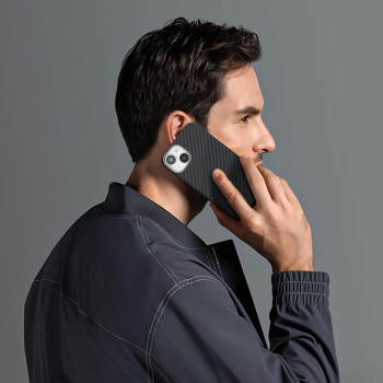 Monocarbon Real Aramid Fiber Case For iphone 15 Plus, Luxury 0.04 Ultra Thin And Light Slim Fit 6.7In Dropproof Cover With Aluminum Alloy Camera Protective Ring, Matte Black