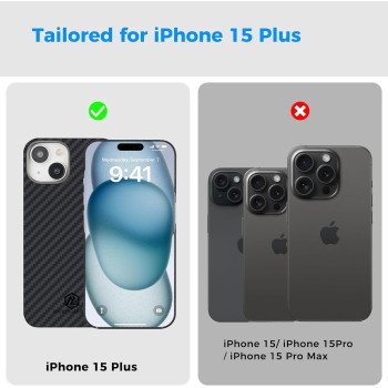 Monocarbon Real Aramid Fiber Case For iphone 15 Plus, Luxury 0.04 Ultra Thin And Light Slim Fit 6.7In Dropproof Cover With Aluminum Alloy Camera Protective Ring, Matte Black
