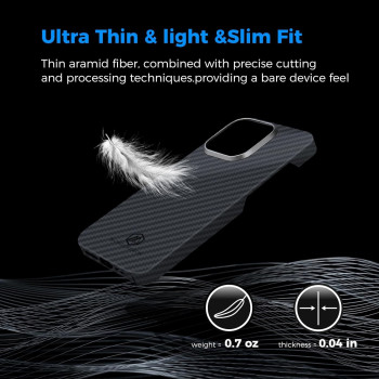 Monocarbon Real Aramid Fiber Case For iphone 15 Plus, Luxury 0.04 Ultra Thin And Light Slim Fit 6.7In Dropproof Cover With Aluminum Alloy Camera Protective Ring, Matte Black