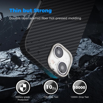 Monocarbon Real Aramid Fiber Case For iphone 15 Plus, Luxury 0.04 Ultra Thin And Light Slim Fit 6.7In Dropproof Cover With Aluminum Alloy Camera Protective Ring, Matte Black