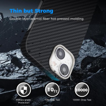 Monocarbon Real Aramid Fiber Case For iphone 15 Plus, Luxury 0.04 Ultra Thin And Light Slim Fit 6.7In Dropproof Cover With Aluminum Alloy Camera Protective Ring, Matte Black