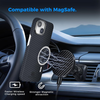 Monocarbon Real Aramid Fiber Case For iphone 15 Plus, Luxury 0.04 Ultra Thin And Light Slim Fit 6.7In Dropproof Cover With Aluminum Alloy Camera Protective Ring, Matte Black