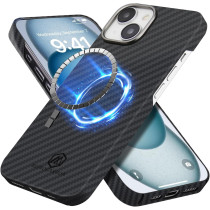 Monocarbon Real Aramid Fiber Case For iphone 15 Plus, Luxury 0.04 Ultra Thin And Light Slim Fit 6.7In Dropproof Cover With Aluminum Alloy Camera Protective Ring, Matte Black