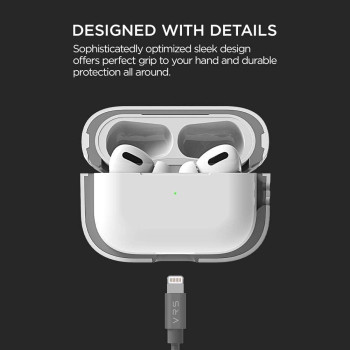 VRS Design Compatible With Apple Airpods Pro Case With Lanyard, White, Led-Visible Full Body Shockproof Hard Shell Protective Cover