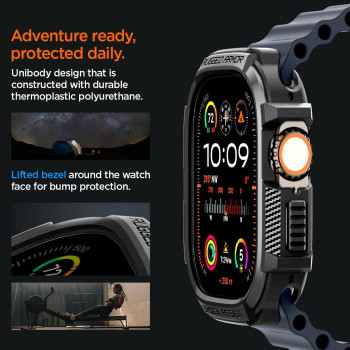 Spigen Rugged Armor Designed For Apple Watch Ultra 2/Apple Watch Ultra Case Durable TPU Case For Apple Watch Ultra 49Mm Case, Black