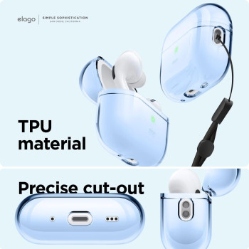 Elago Compatible With Airpods Pro 2nd Generation Case Clear With Lanyard Compatible With Airpods Pro 2 Case, Protective Cover, Shockproof, Wireless Charging, Reduced Yellowing, Aqua Blue