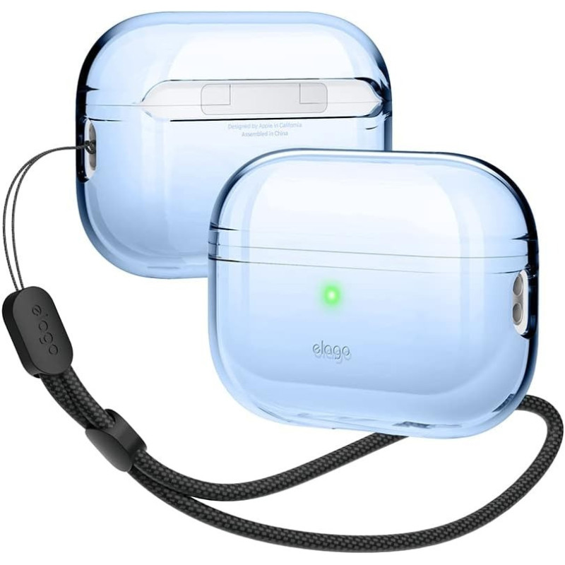 Elago Compatible With Airpods Pro 2nd Generation Case Clear With Lanyard Compatible With Airpods Pro 2 Case, Protective Cover, Shockproof, Wireless Charging, Reduced Yellowing, Aqua Blue