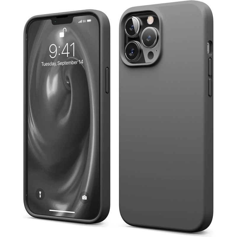 Elago Compatible With iphone 13 Pro Max Case, Liquid Silicone Case, Shockproof, Slim Phone Case, Anti-Scratch Soft Microfiber Lining, Dark Grey