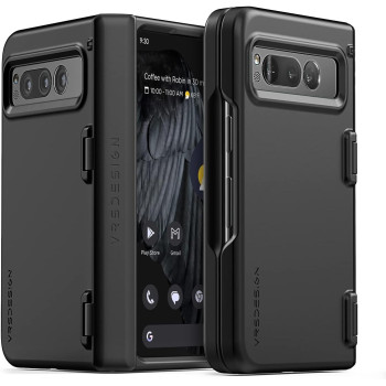 VRS Design Simpli Fit Modern For Google Pixel Fold Case, Premium Modern Slim Style Spring-Loaded Hinge Cover Case Compatible With Pixel Fold, Matte Black