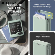 VRS Design Terra Guard Modern Go For Galaxy Z FlIP 5 5G Card Holder Phone Case, Premium Modern Neat Style Spring Loaded Hinge Cover Wallet Case, Marine Green