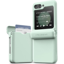 VRS Design Terra Guard Modern Go For Galaxy Z FlIP 5 5G Card Holder Phone Case, Premium Modern Neat Style Spring Loaded Hinge Cover Wallet Case, Marine Green