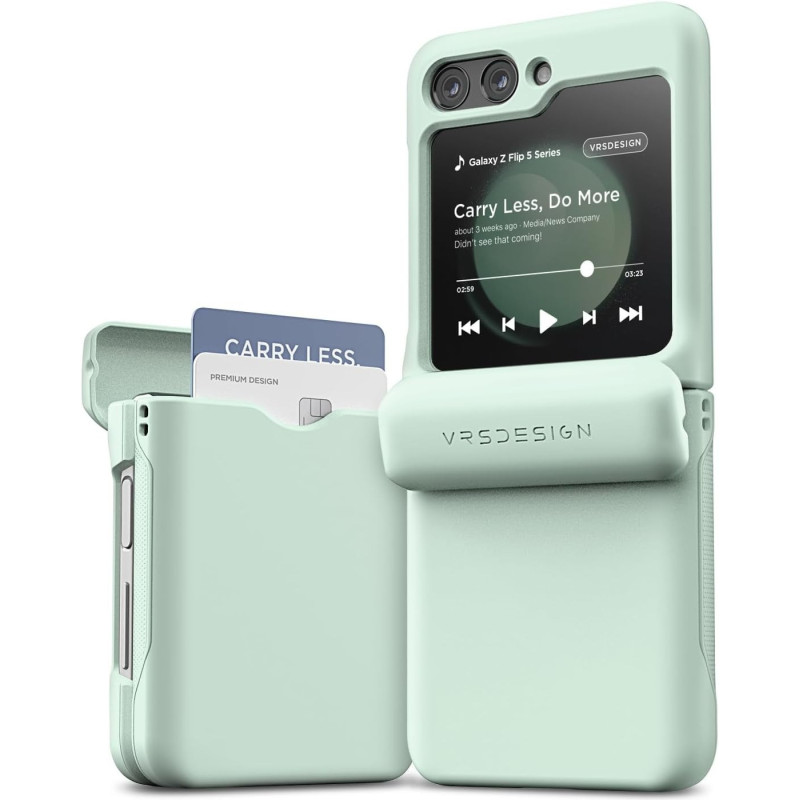VRS Design Terra Guard Modern Go For Galaxy Z FlIP 5 5G Card Holder Phone Case, Premium Modern Neat Style Spring Loaded Hinge Cover Wallet Case, Marine Green