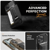 VRS Design Damda Glide Hybrid Phone Case Designed For iphone 15 Plus, Functional Sturdy Wallet Card Holder Kickstand Case Compatible With iphone 15 Plus, Matte Black