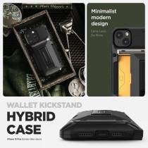 VRS Design Damda Glide Hybrid Phone Case Designed For iphone 15 Plus, Functional Sturdy Wallet Card Holder Kickstand Case Compatible With iphone 15 Plus, Matte Black