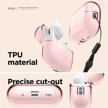 Elago Compatible With Airpods Pro 2nd Generation Case Clear With Lanyard Compatible With Airpods Pro 2 Case, Protective Cover, Shockproof, Wireless Charging, Lovely Pink