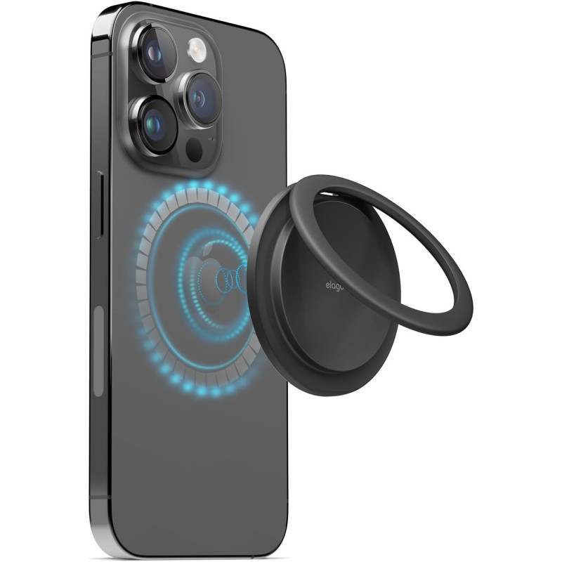 Elago Magnetic Phone Ring Holder Compatible With Magsafe For iphone15, iphone 14,iphone 13,iphone 12 Series -Finger Ring,Cell Phone Ring, Prop Up Stand, Black