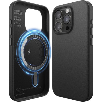 Elago Magnetic Leather Case Compatible With iphone 15 Pro Case, 6.1 Inch, Vegan Leather, Shockproof, Water Resistant, Black