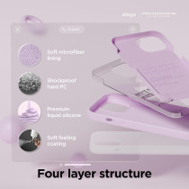 Elago Compatible With iphone 15 Case, Liquid Silicone Case, Shockproof, Slim Phone Case, Anti-Scratch Soft Microfiber Lining, 6.1 Inch, Light Lilac