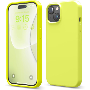 Elago Compatible With iphone 15 Case, Liquid Silicone Case, Shockproof, Slim Phone Case, Anti-Scratch Soft Microfiber Lining, 6.1 Inch, Neon Yellow