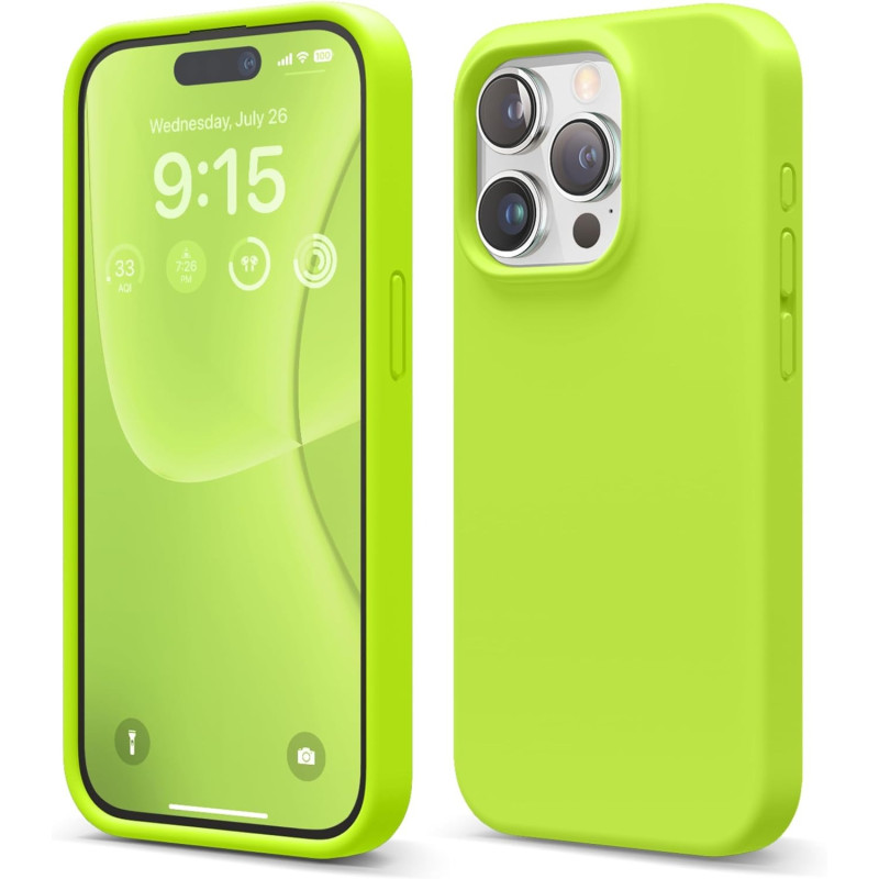 Elago Compatible With iphone 15 Pro Case, Liquid Silicone Case, Full Body Protective Cover, Shockproof, Slim Phone Case, 6.1 Inch, Lime Green