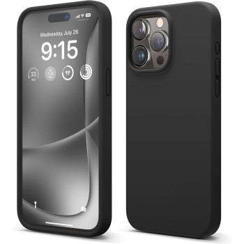 Elago Compatible With iphone 15 Pro Max Case, Liquid Silicone Case, Full Body Protective Cover, Shockproof, Slim Phone Case, 6.7 Inch, Black